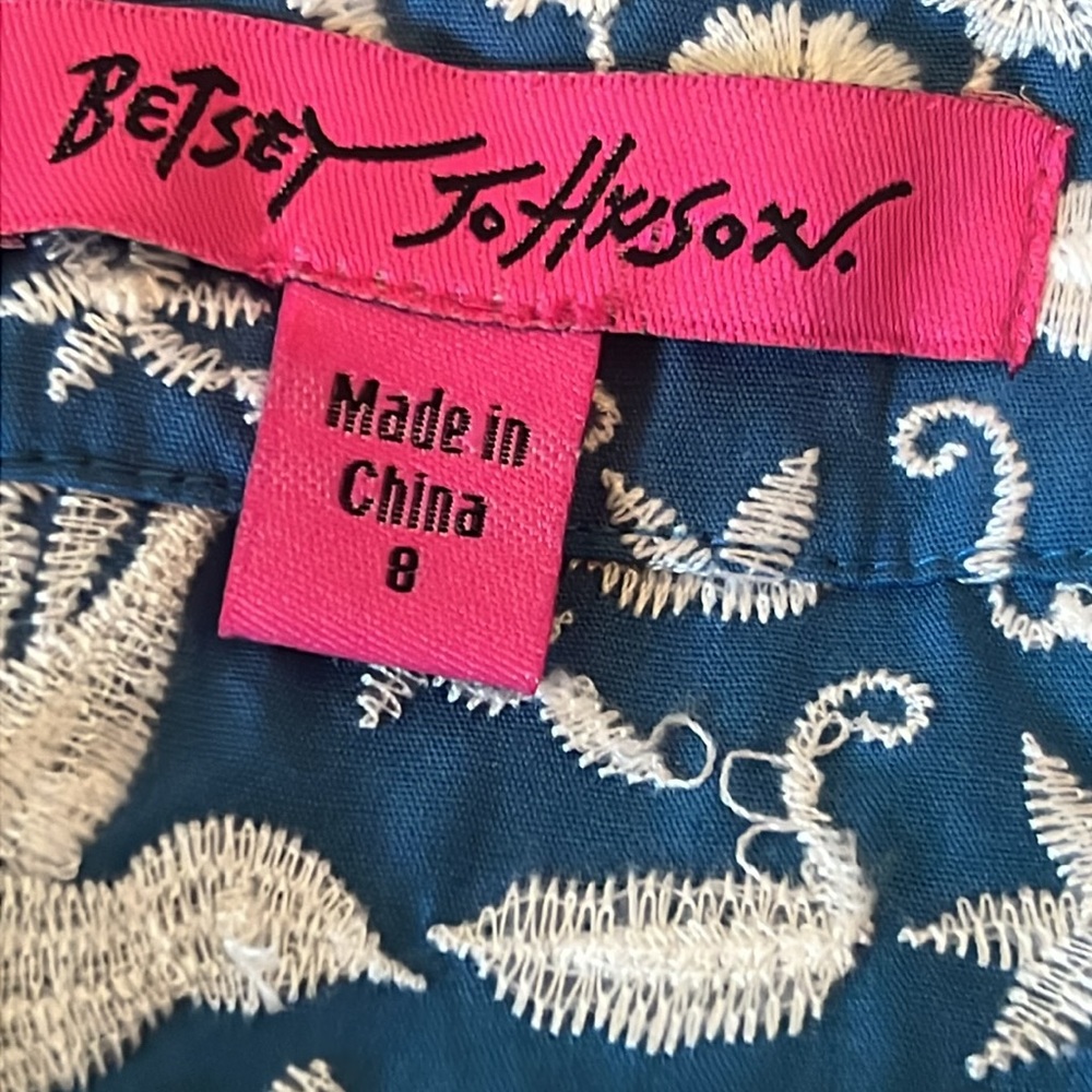 Darling Betsey Johnson Embroidered Blue White Dove Dress Size 8 - Picture 8 of 9